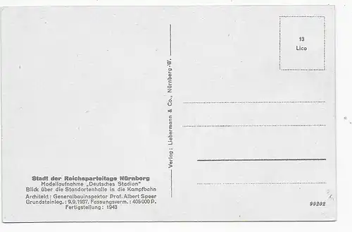 Postkarte Nürnberg: Stadt der Reichsparteitage, Modell Deutsches Stadion 1943
