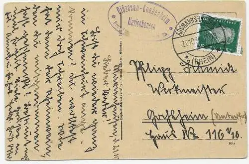 AK Assmannshausen, Burg Rheinstein, 1931, Diözesan Knabenheim, Marienhausen