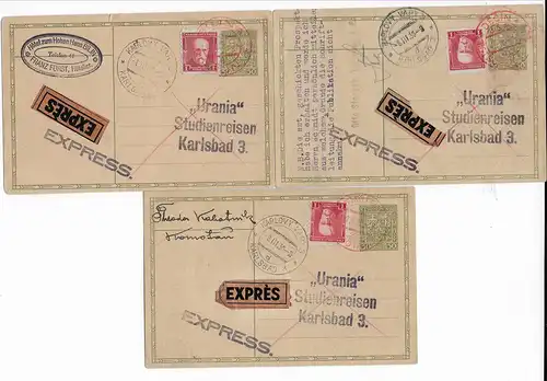 3x Express Karten: Bilin, Decin, Kromutsau um 1930