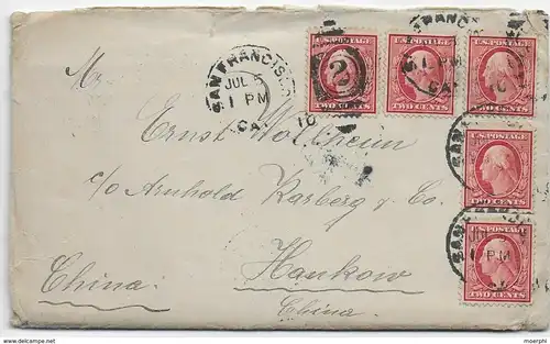 USA cover with letter content to Hangkow via Shanghai, 1910