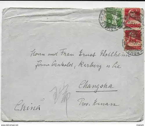 Schweiz 1917 Kreuzlingen nach Changsha/China mit Briefinhalt