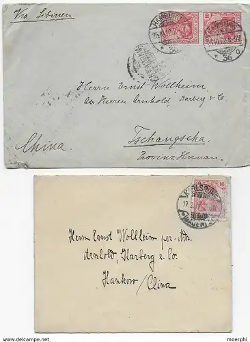 3x Incoming Mail Berlin/Hamburg/Karlsruhe nach China: Hankow, Tschangscha, 1911