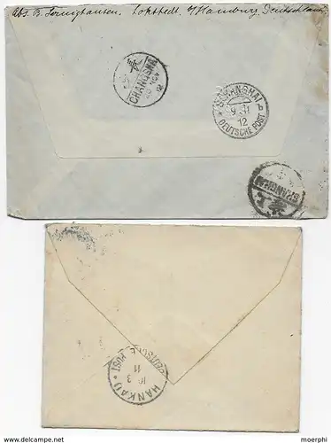 3x Incoming Mail Berlin/Hamburg/Karlsruhe nach China: Hankow, Tschangscha, 1911