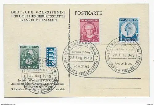 Volksspende für Goethes Geburtsstätte, 1949 mit Sonderstempel