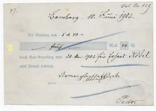 Bamberg Postkarte Empfangsbestätigung nach Selbitz 1903