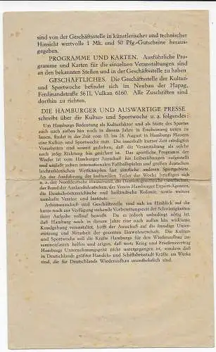 Sportprogramm Kultur- und Sportwoche Hamburg 1921