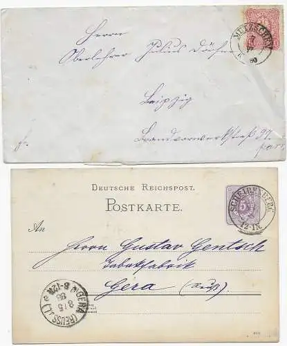 2x Briefe Sachsen, Nachverwendung: Mutzschen, Scheibenberg 1880/88