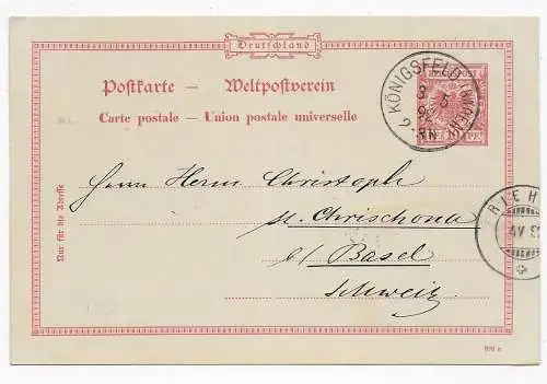 Ganzsache Königsfeld 1892 nach Basel in die Schweiz