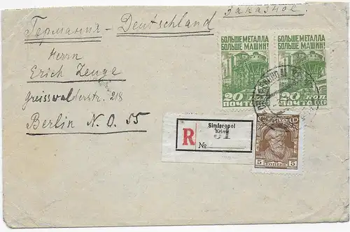 Einschreiben Simferpol - Russland/Krim nach Berlin 1930