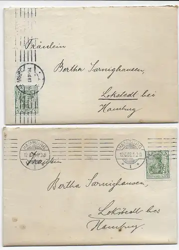 4x Briefe Hamburg mit Perfin /Firmenlochung, alle mit Textinhalt 1903