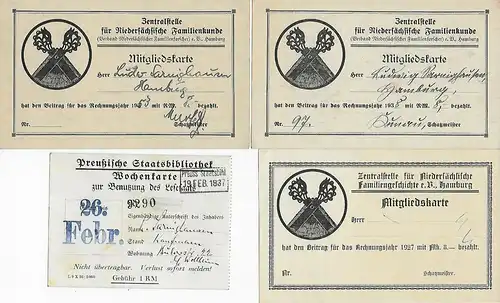9x verschiedene Belege Hamburg: Mitgliederversammlungen etc. 1937-1947