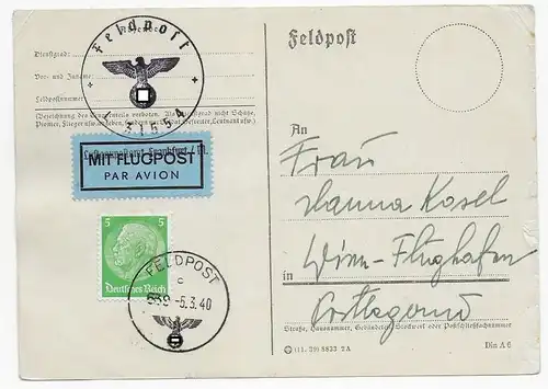 Feldpost L31554, 5.3.40, Luftpost nach Wien, philatelistisch