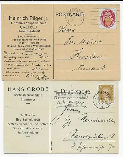 5x Postkarten von bekannten Briefmarkenhäusern um 1930