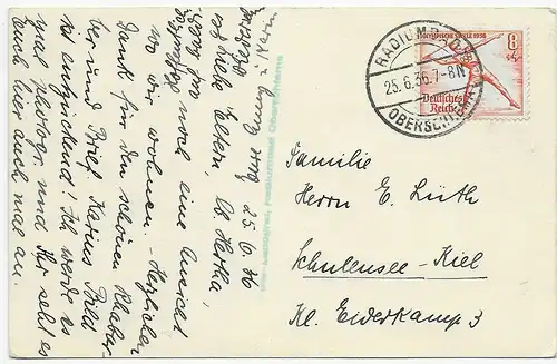 Fotokarte EF Radiumbad 1936 nach Schulensee-Kiel