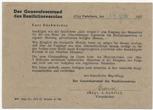 Generalvorstand Bonifaziusvereins für das katholische Deutschland 1947 Paderborn