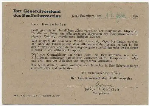 Generalvorstand Bonifaziusvereins für das katholische Deutschland 1947 Paderborn