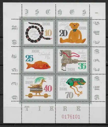 DDR: MiNr. 2661-2666 Kleinbogen, linke  Seite nicht gezähnt, postfrisch, **