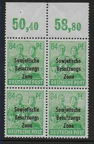 SBZ: MiNr. 197 PORd gz, postfrisch, ** Viererblock Oberrand