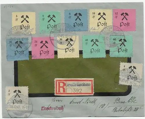 Einschreiben Großräschen nach Pinna/Elbe, 1945, MiNr. 13-24