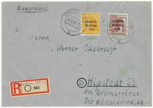 Einschreiben Dresden 1948 nach Hipstedt