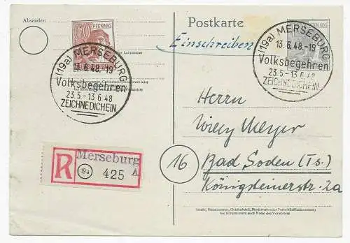 Einschreiben Merseburg, Volksbegehren 1948 mit Sonderstempel nach Bad Soden