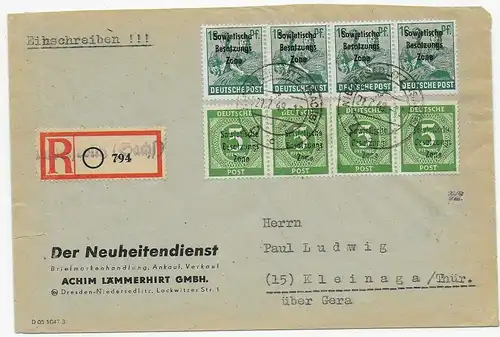 SBZ: Einschreiben Niedersedlitz nach Kleinaga/Gera 1949