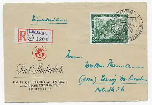 Leipzig Einschreiben mit Sonderstempel Messe 1948 nach Coswig