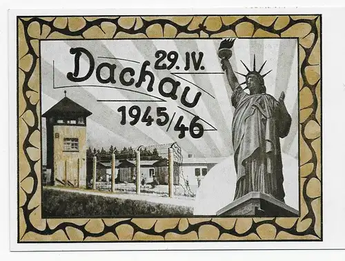 Gedenkkarte zum Tag der Befreiung Dachau, 1945-1946, Sonderstempel
