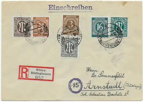 Einschreiben Witten-Rüdinghausen nach Arnstadt, 1946