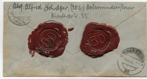 Wertbrief von Holzminden nach Hannover-Linden, 1948