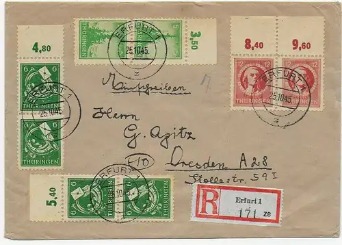 SBZ Einschreiben Erfurt nach Dresden, 1945