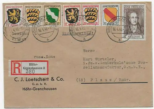 Einschreiben Höhr-Grenzhausen nach Plaue, 1946