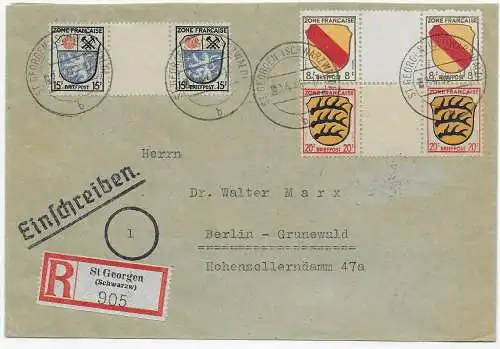 St. Georgen, Einschreiben nach Berlin, 1946