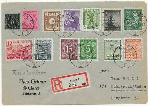 Gera, Einschreiben 1946 nach Bühlertal