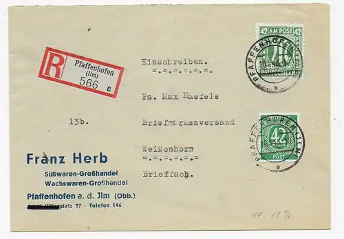 Einschreiben Pfaffenhofen nach Weißenhorn, 1946