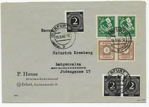 Brief aus Erfurt 1946 nach Langensalza, Signatur AG Thür.