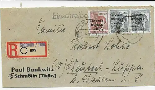 SBZ: Einschreiben Schmölln nach Luppa, 1946: MiNr. A195 PF II