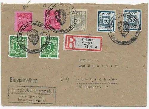 Einschreiben Zwickau 1948 nach Limbach, Sonderstempel, BPP Signatur