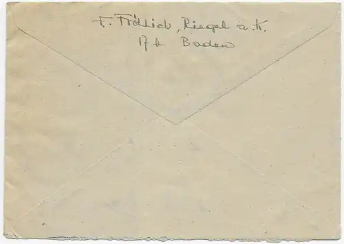 Brief von Riegel/Emmendingen nach Freiburg 1947