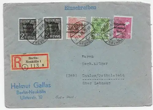 Einschreiben Berlin-Neukölln, 1948 nach Damlos/Ostholstein