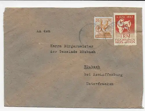 Weiher bei Hellfeld nach Hösbach, Vignette 1947: IRM Flüchtlings Hilfs-Aktion