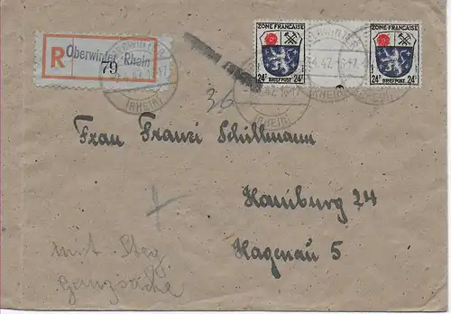 Einschreiben von Oberwinter nach Hamburg, 1947