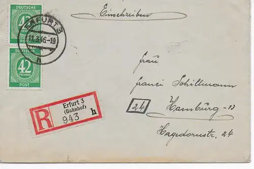Einschreiben Erfurt nach Hamburg, 1946
