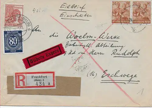 Eilbote-Einschreiben Frankfurt nach Eschwege, 1947