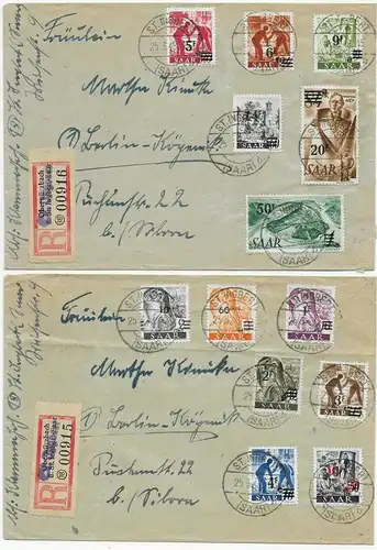 2x Einschreibebriefe Oberwürzbach/St. Ingbert 1948 nach Berlin, MiNr. 276-283 II