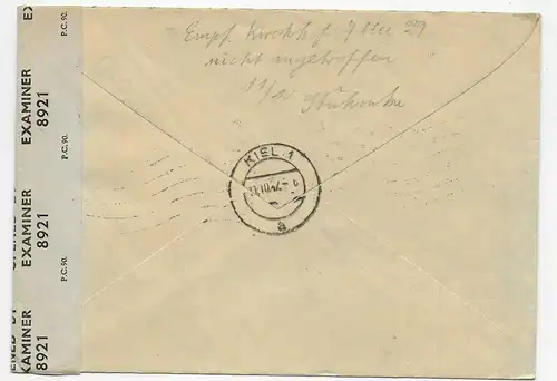 Einschreiben von Leipzig nach Kiel mit Britischer Zensur, 1947