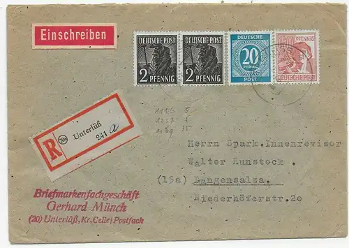 Einschreiben von Unterlüß nach Langensalza, 1948
