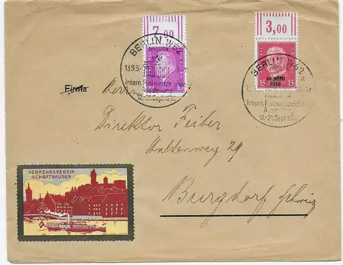 Brief von Berlin: Postwertzeichen Ausstellung 1930, Vignette Schaffhausen