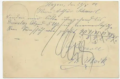 Ganzsache Hagen 1902 nach Frankfurt