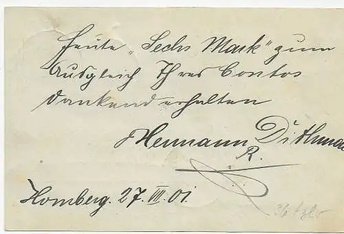 Ganzsache als Nachnahme von Homberg nach Falkenberg/Hebel und Weiterleitung 1901